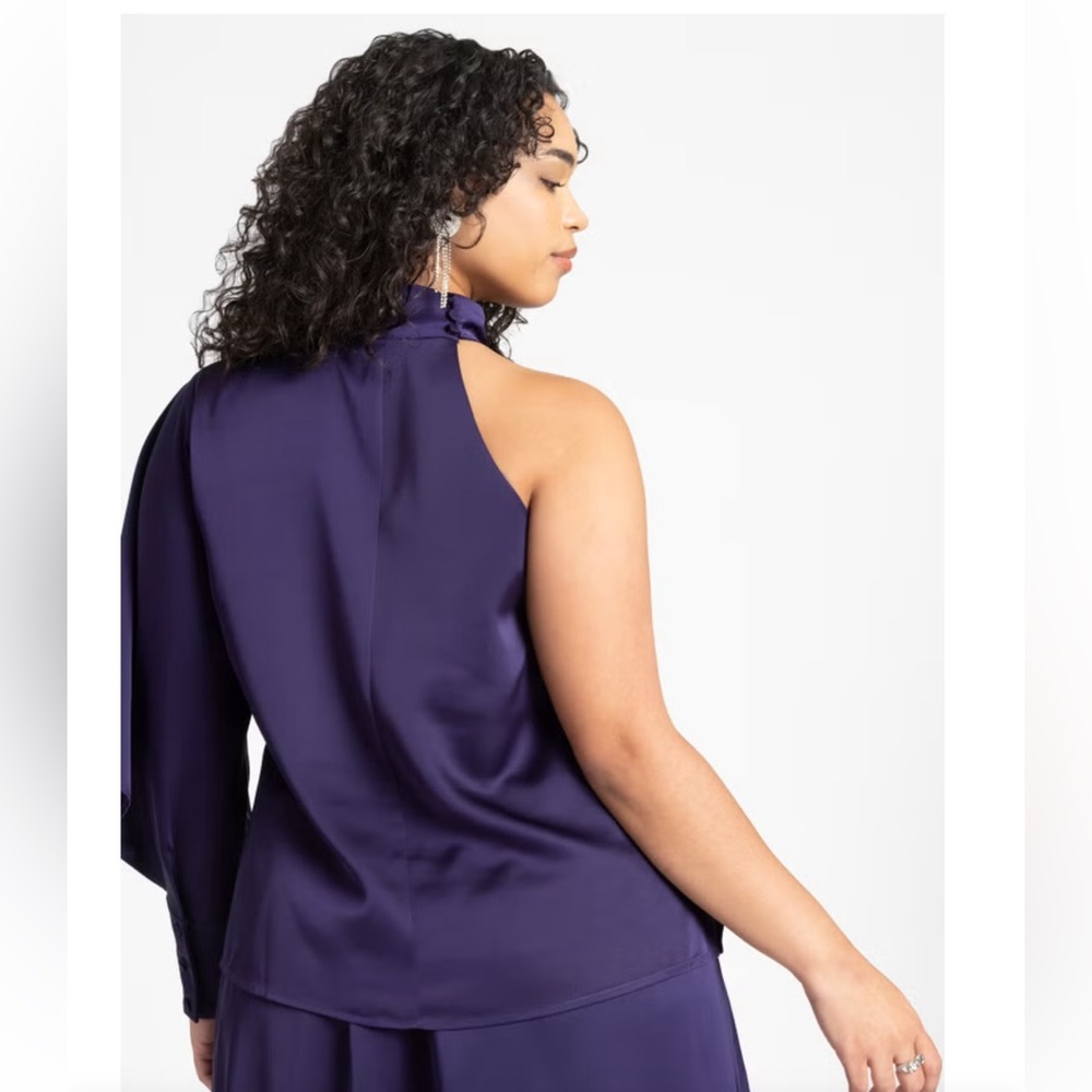 🎉5 for $45🎉 NWT Eloquii One Shoulder Satin Top blouse With Draped Sleeve size 18 - Picture 2 of 12